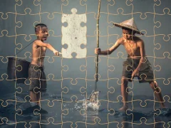 Children Fishing Teamwork Jigsaw — безплатна онлайн игра