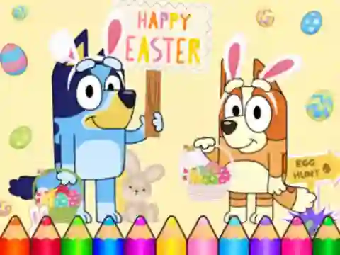 Coloring Book: Bluey Happy Easter — безплатна онлайн игра